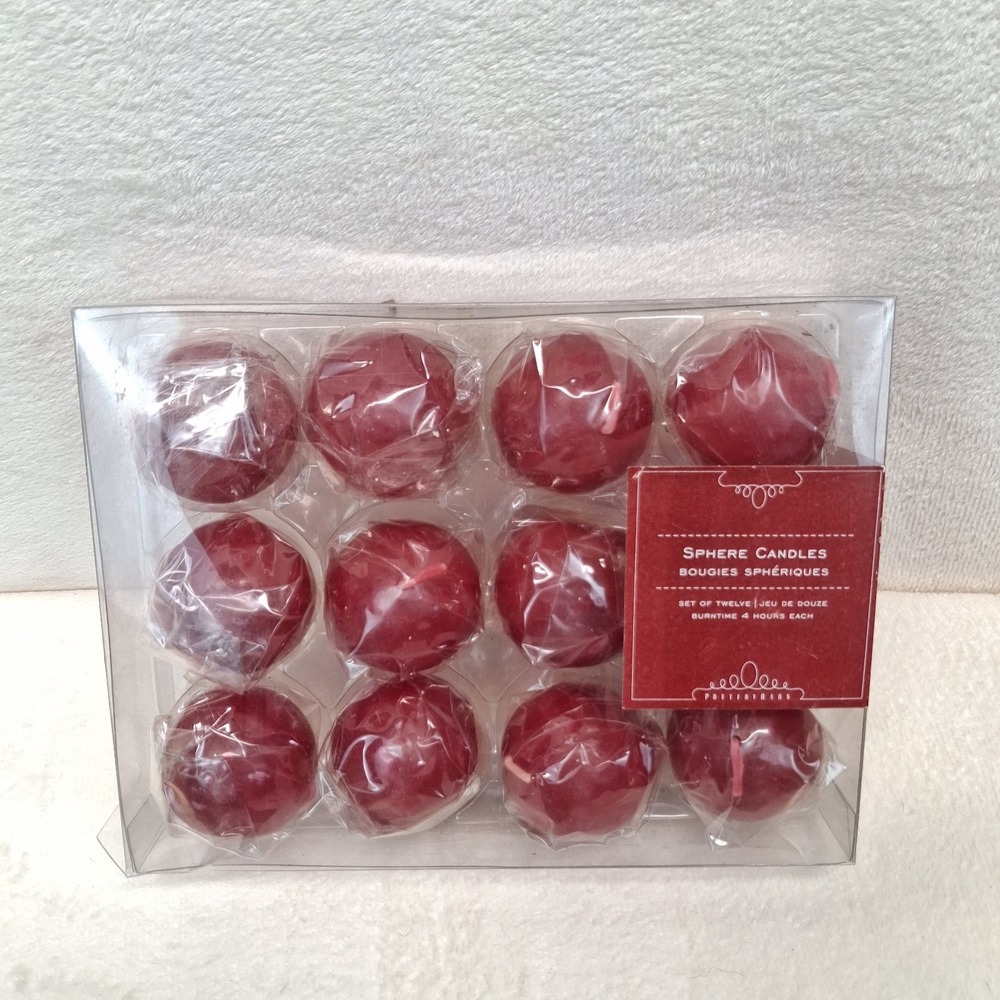 Pottery Barn Red Sphere Candles Box of 12 Individual 4 HR Burn READ